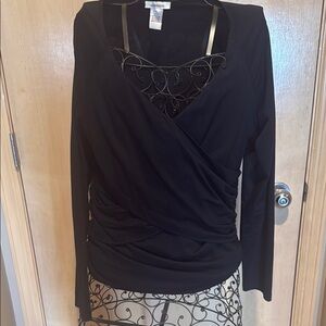 Elegant Black Long Sleeve Top with Intricate Design